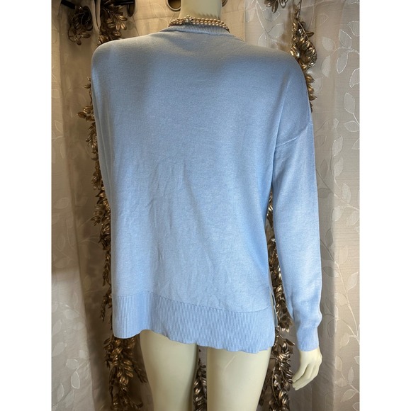 Laurie Felt Snowflake V-Neck Sweater Light Blue Cashmere Blend XXS Winter Knit - Picture 6 of 11
